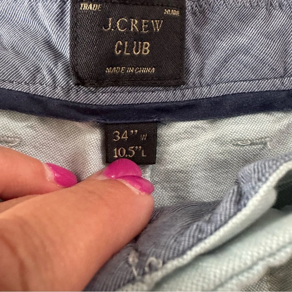 J. CREW Club Shorts Light Blue Chambray Cotton Chino Khaki Zip Fly 10.5
